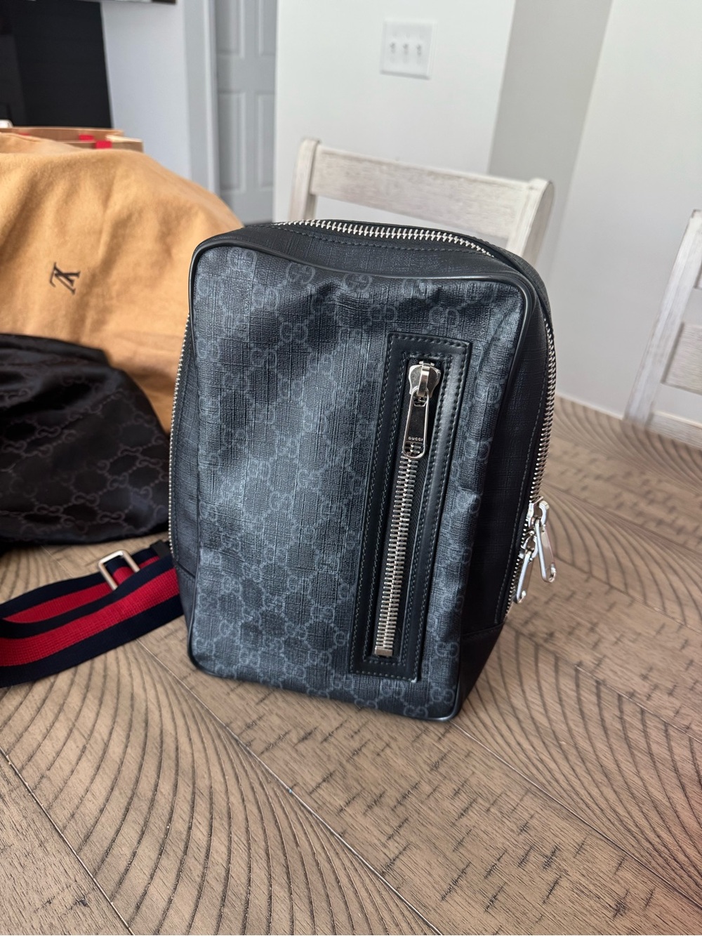 Gucci Black GG Monogram Belt Bag with Silver Hardware